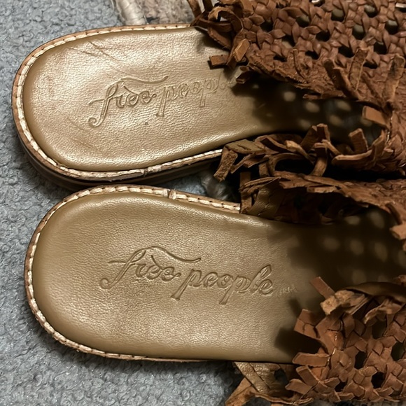 Free People Mirage Woven Brown Leather Flat Mules - Picture 3 of 9